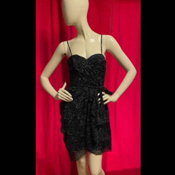 Rebecca Taylor Silk Leopard Gathered Mini Dress in Blue Size 4 - Picture 2 of 9